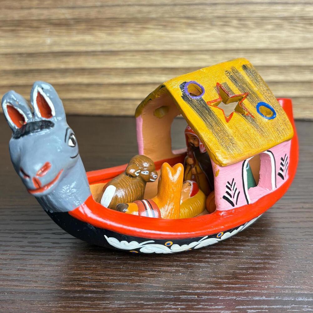 Handmade‎ Peruvian Clay Nativity Canoe Donkey: Folk Art Christmas Crèche